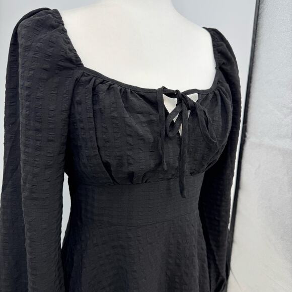 Lulus Milkmaid Babydoll Dress M Black Tie Neck Y2K Long Sleeve Renaissance Fairy - Picture 3 of 8